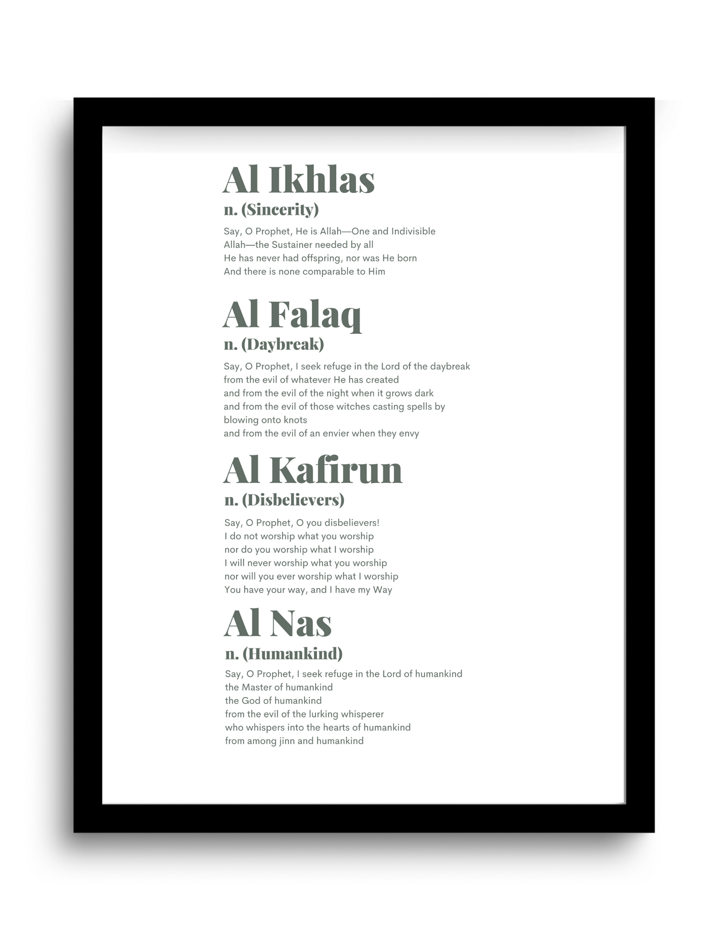 Four “QULs” | Quran | English Translation | Green